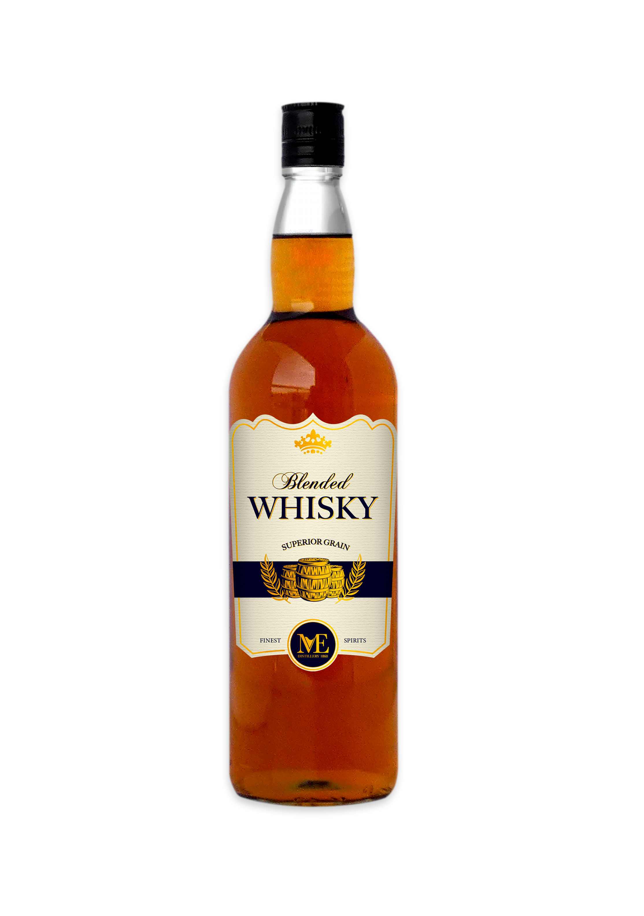 Botella grande whiskey y copa ME